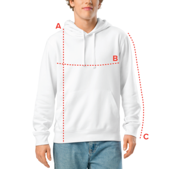 White hoodie with red measurement lines