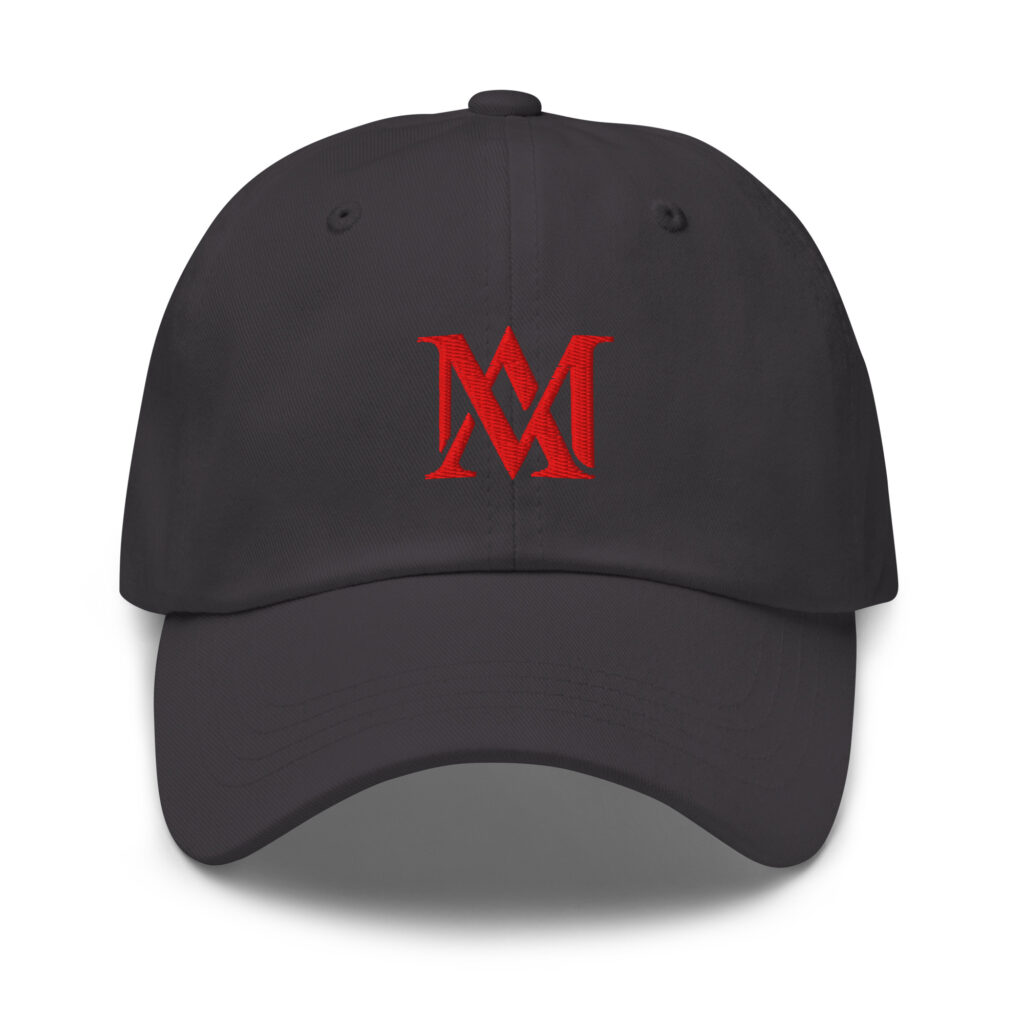 Black baseball cap with red embroidered M
