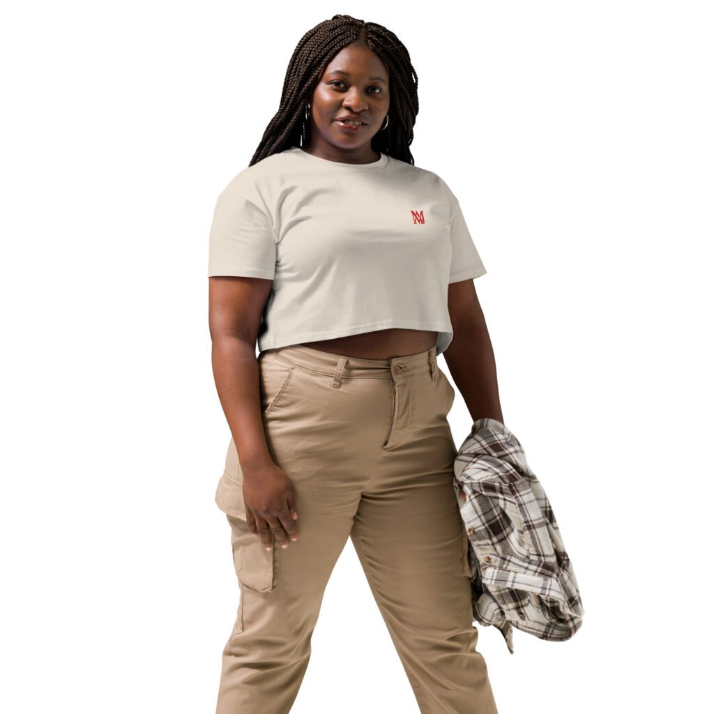 Woman in crop top and cargo pants