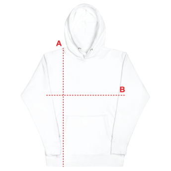 White hoodie diagram with red measurement lines