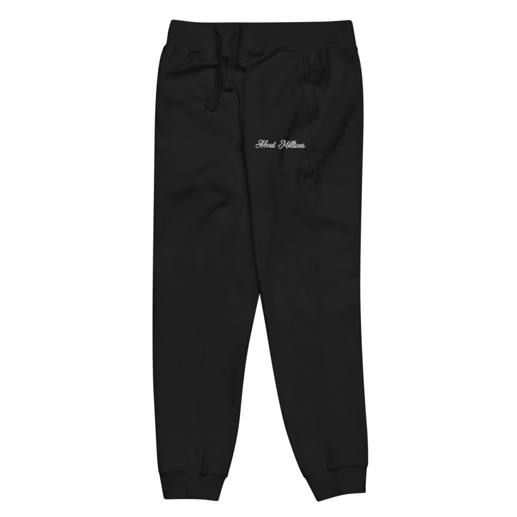 Black jogger sweatpants with white script logo