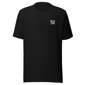 Black t-shirt with small white M logo