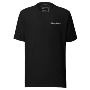 Black t-shirt with small white chest logo
