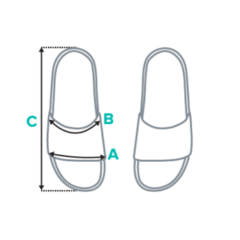 Diagram of two slide sandals with labels