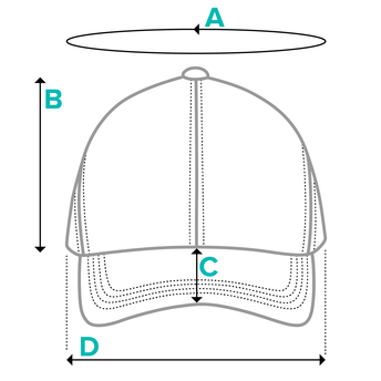 Baseball cap measurement diagram with labeled dimensions