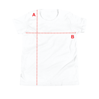 White t-shirt with red dashed measurement lines