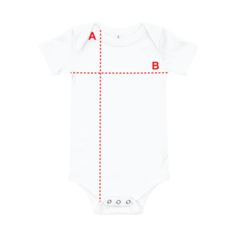 White baby onesie with measurement lines