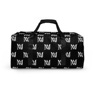 Black duffel bag with white monogram pattern