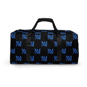 Black duffel bag with blue M monogram