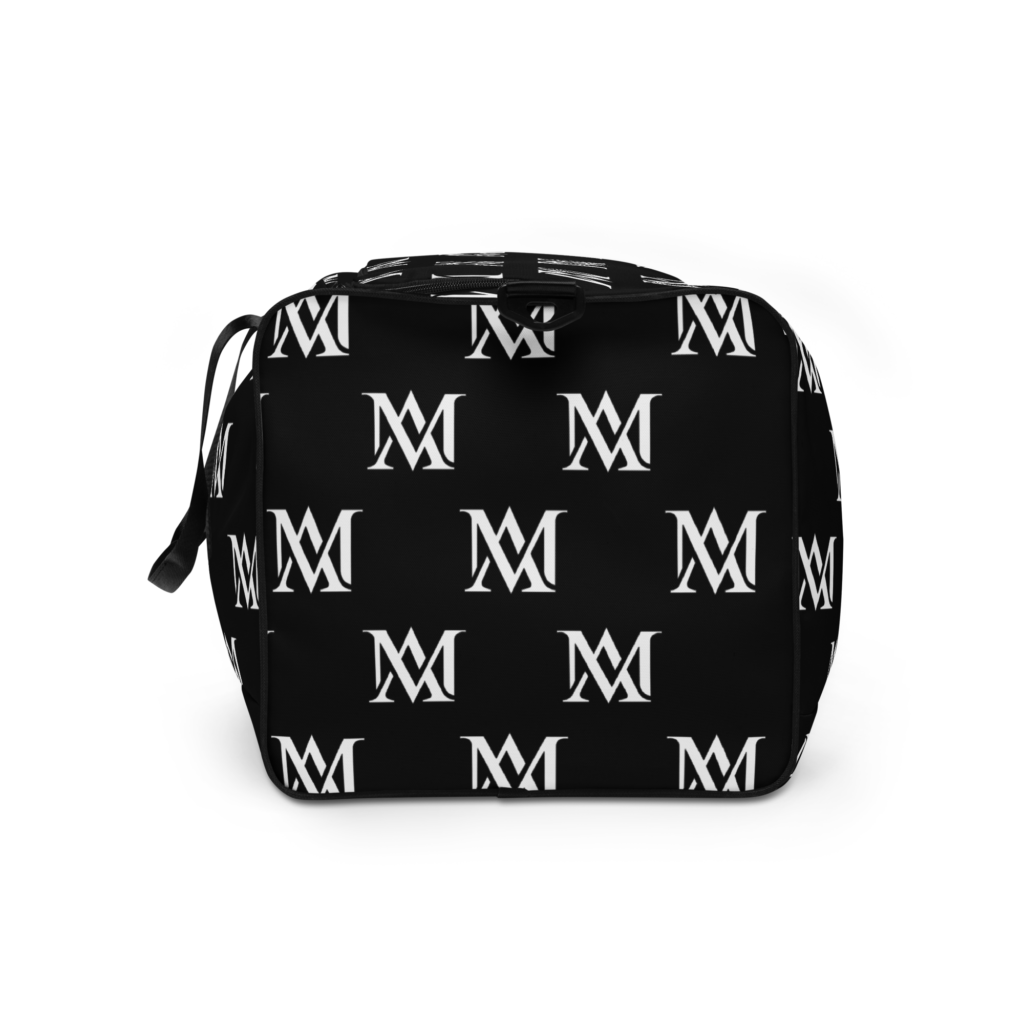 Black travel toiletry bag with white M pattern