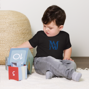 Toddler sitting on rug playing with blocks