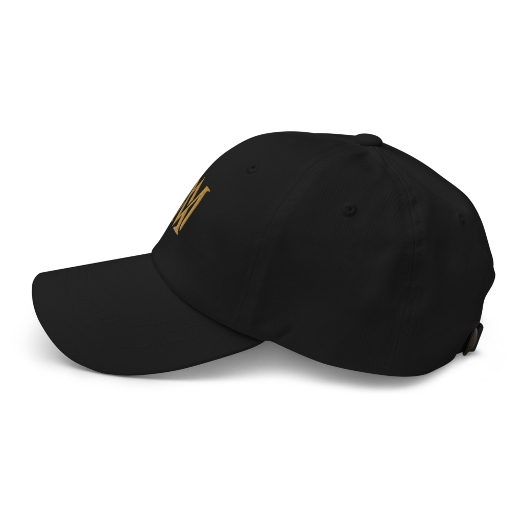 Black baseball cap with gold embroidery