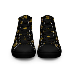 Black high-top sneakers with gold monogram