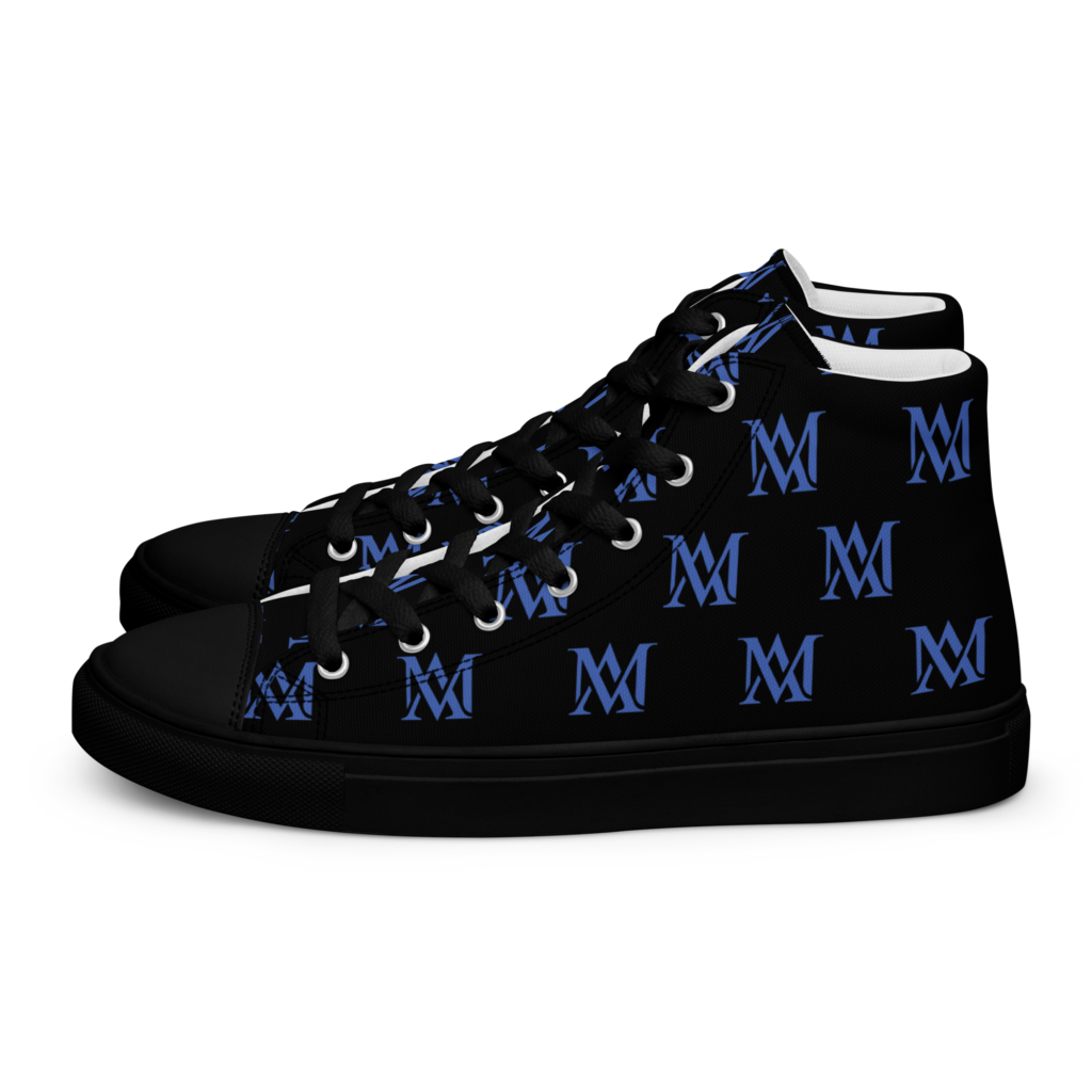 Black high-top sneakers with blue M monogram