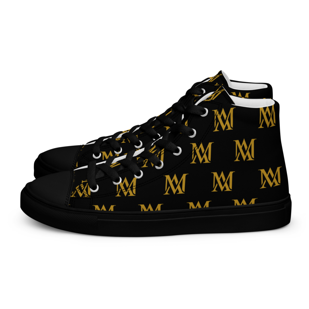 Black high-top sneakers with gold M monogram