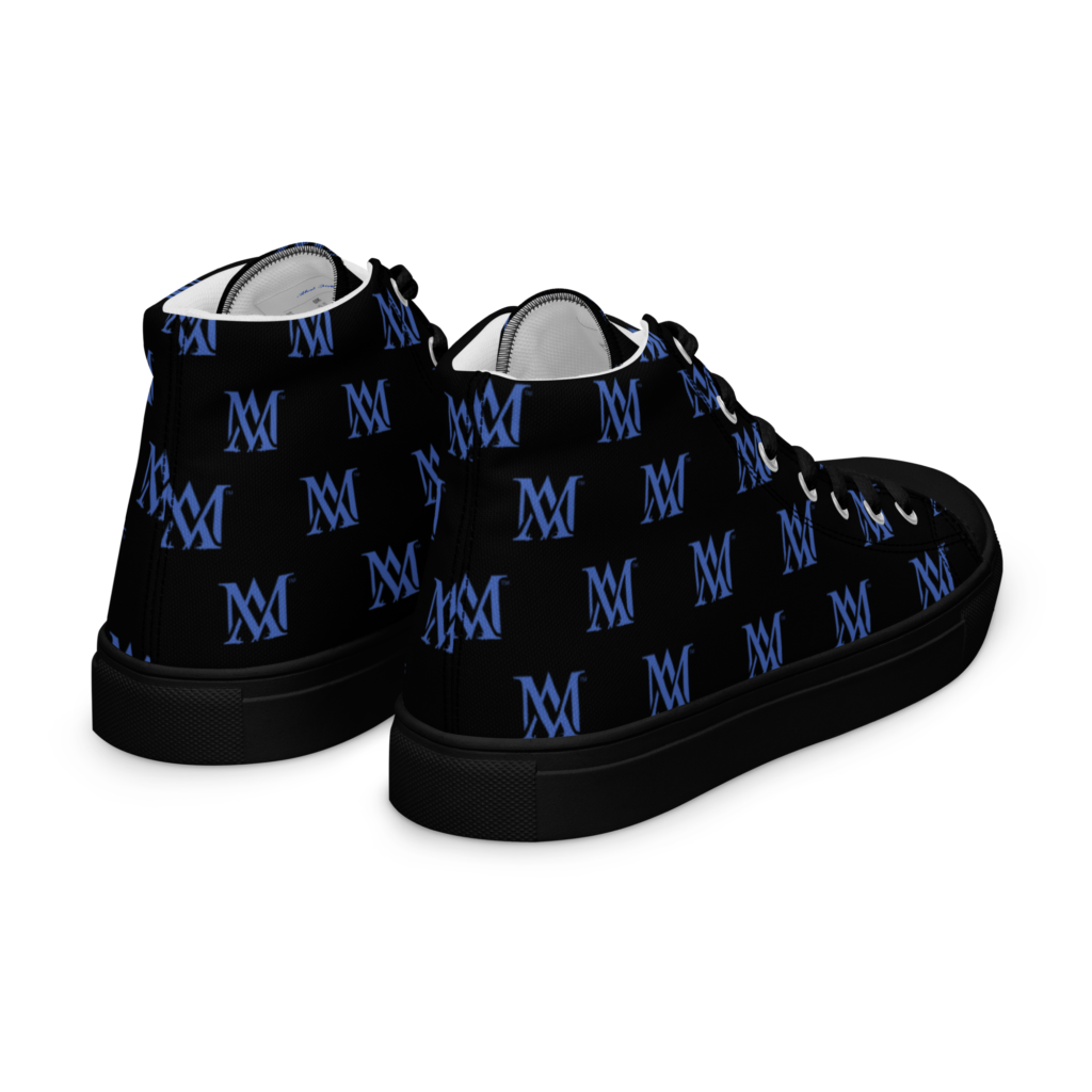 Black high-top sneakers with blue M monogram