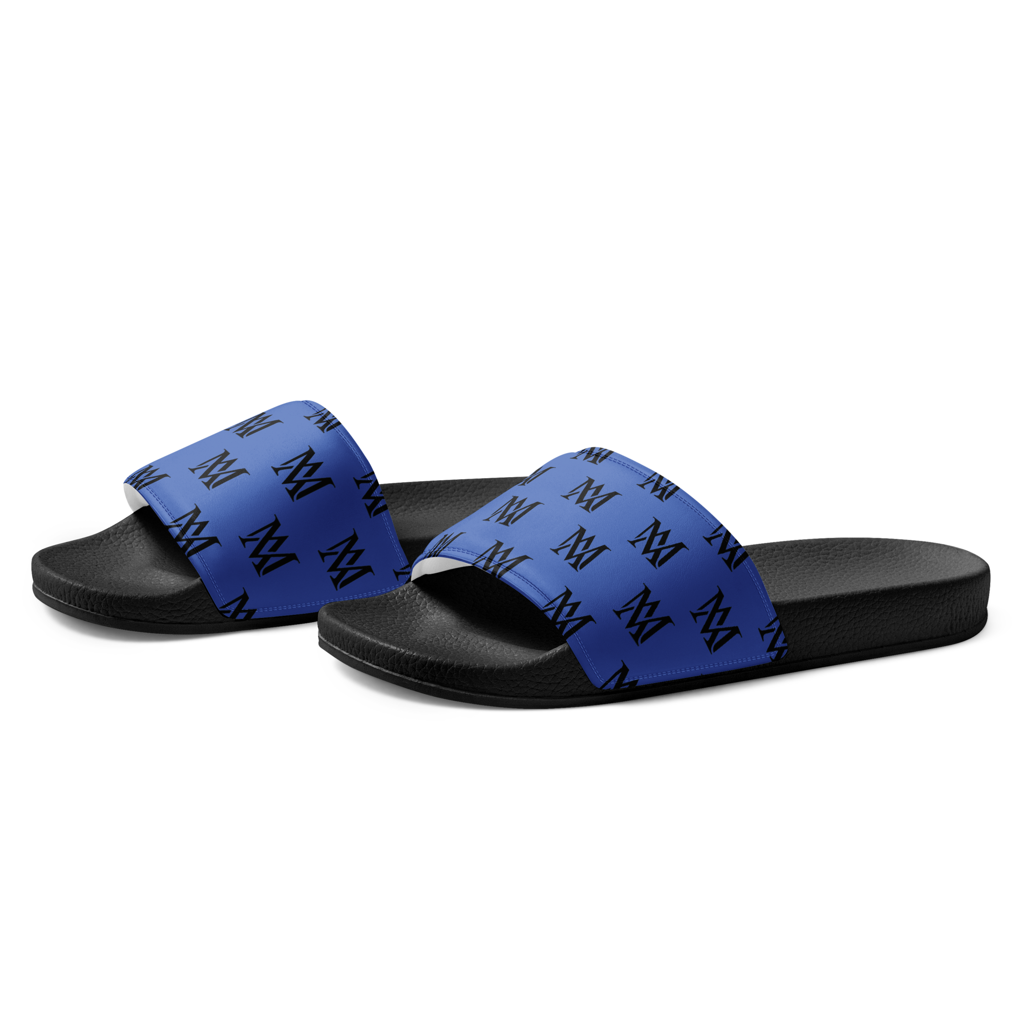 Pair of blue patterned slide sandals