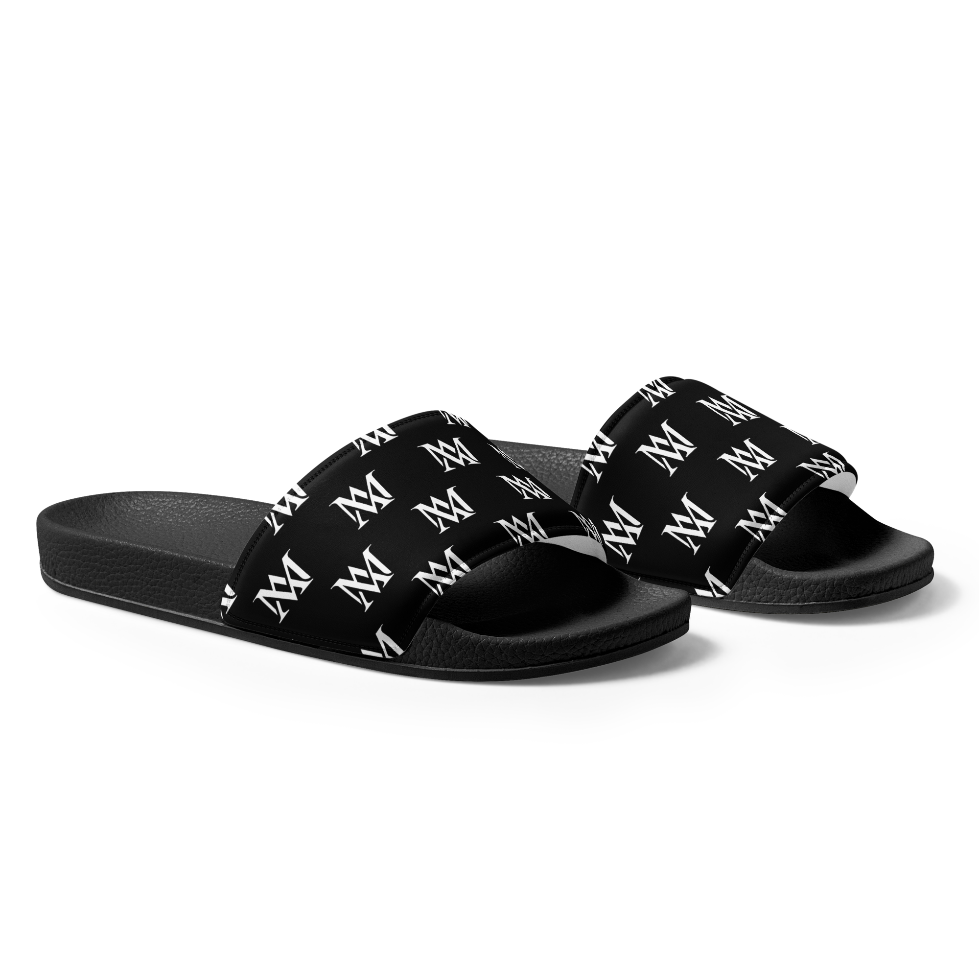 Pair of black monogram slide sandals