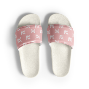 Pink logo-patterned slide sandals on black