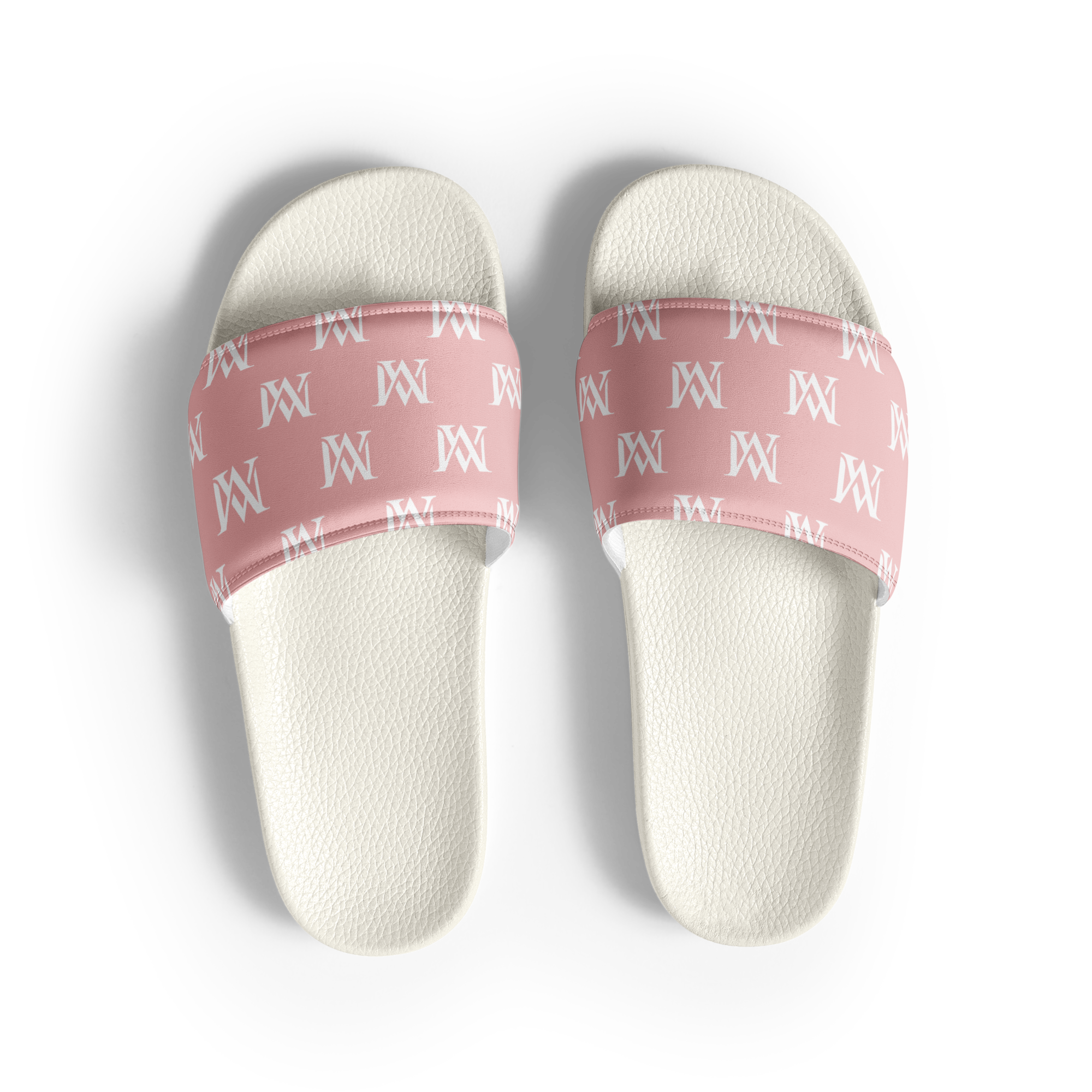Pink logo-patterned slide sandals on black