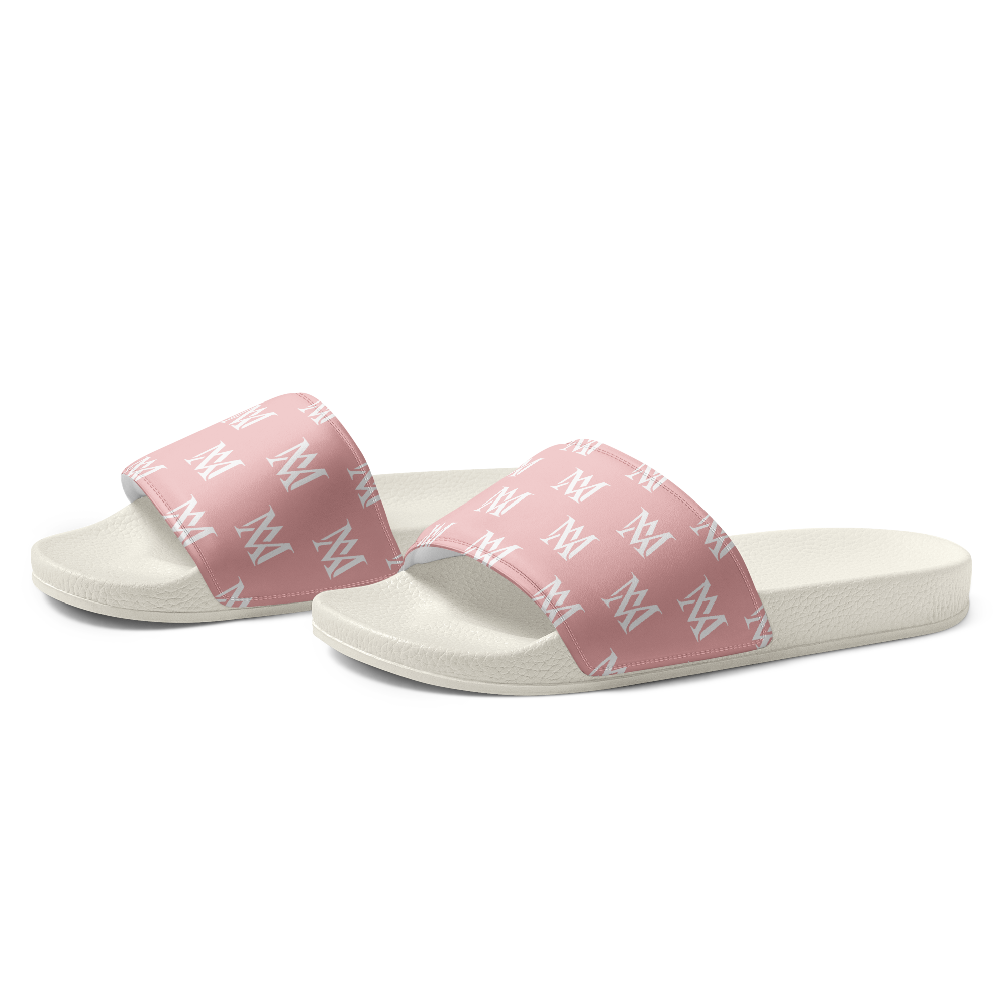 Pink monogram slide sandals with white soles