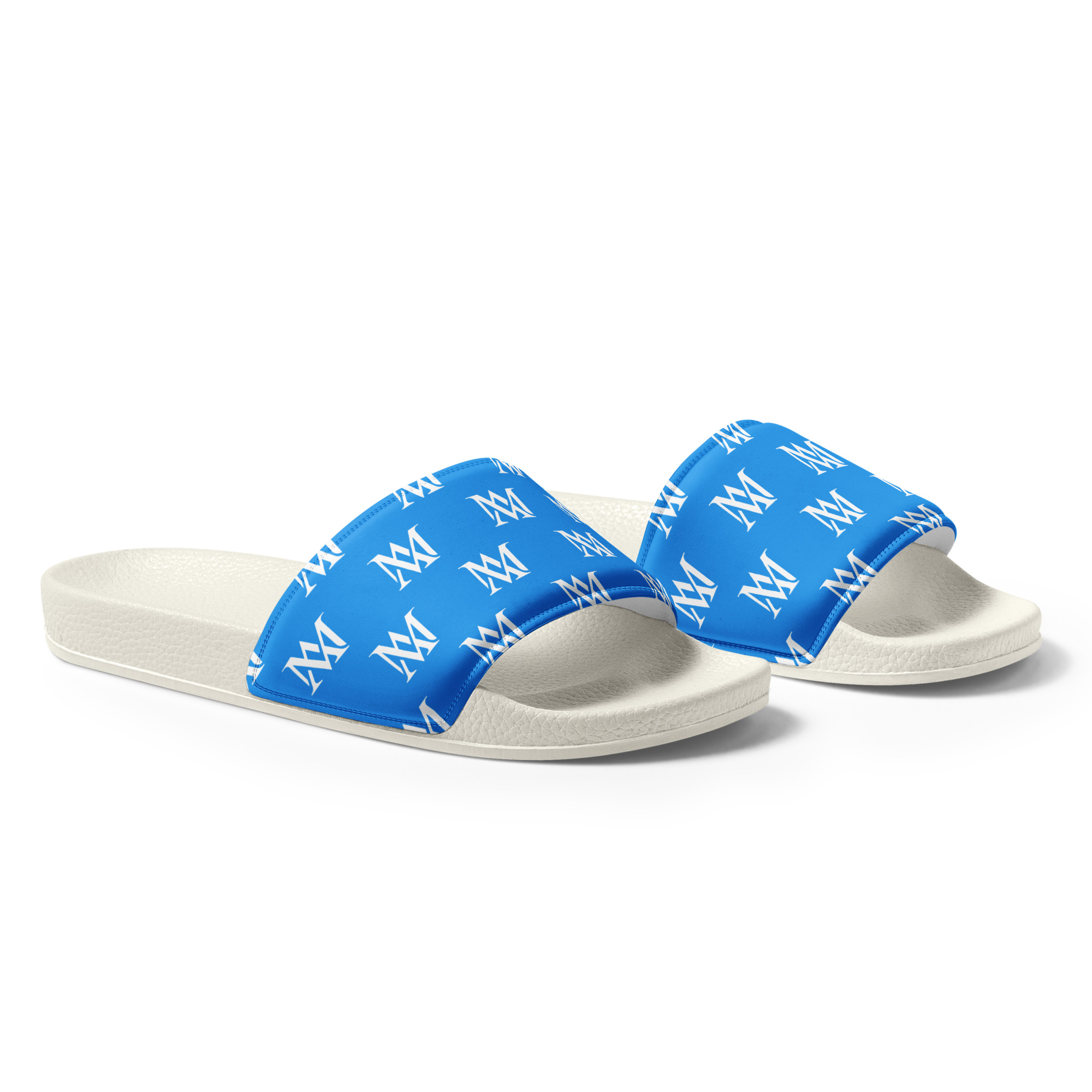 Pair of blue logo-patterned slide sandals