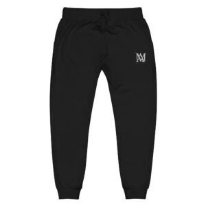 Black jogger pants with white logo