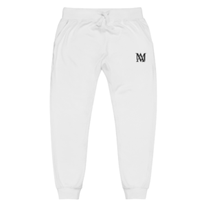 White jogger sweatpants with black logo