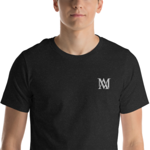 Man wearing black t-shirt with chest logo