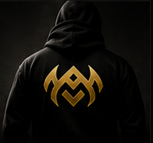 Person in hoodie with gold emblem