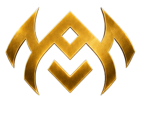 stylized golden emblem on black background